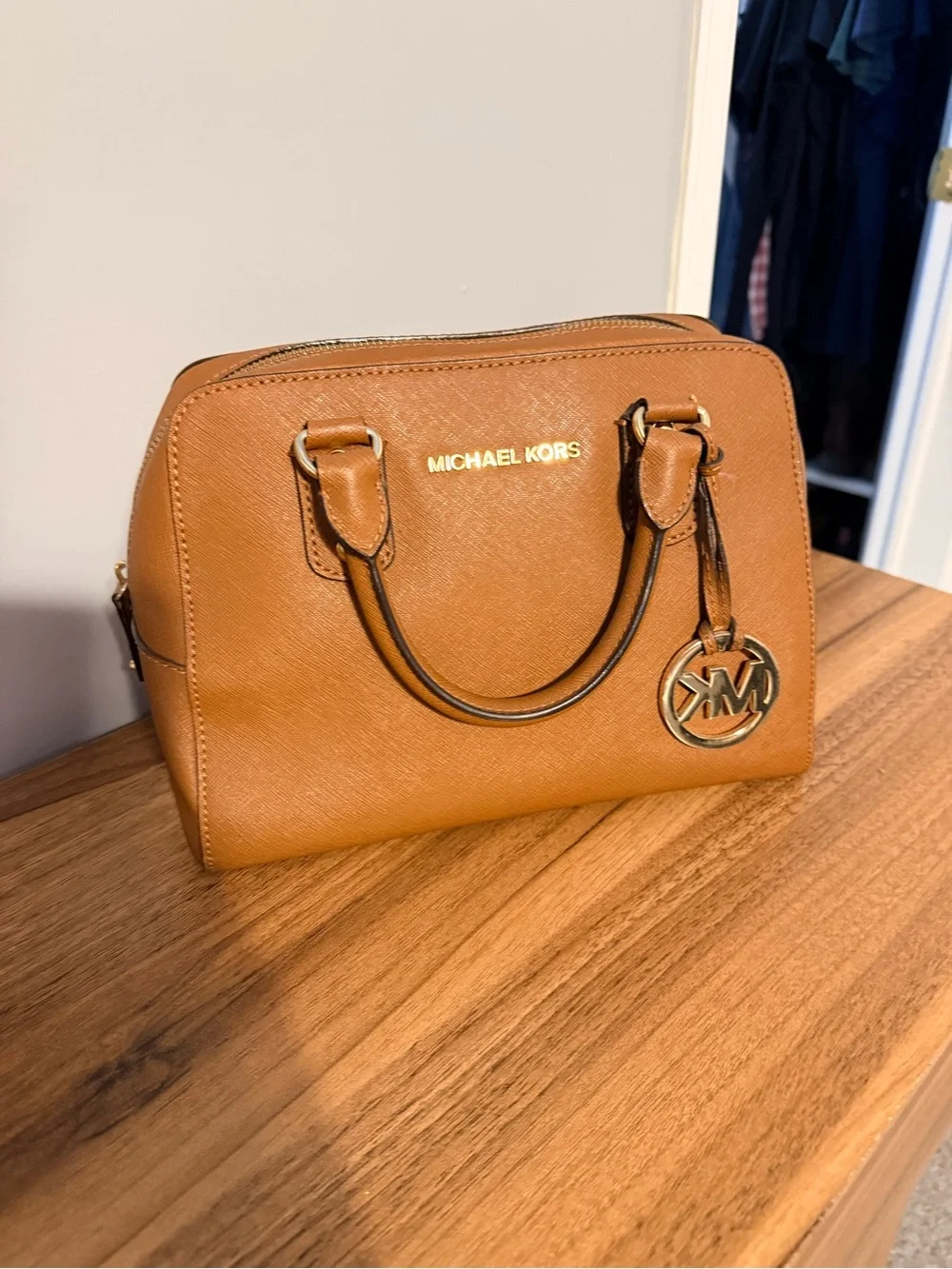 Michael Kors Tan Saffiano Leather Satchel with Gold Hardware